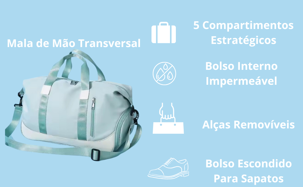 Bolsa / mala de mão transversal - Superespaçosa 10kg - Rígida - Forro Impermeável