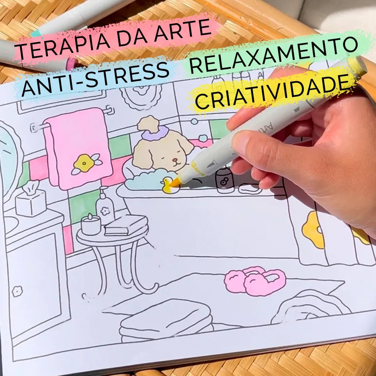 Kit Livro Colorir Bobbie Goods + 24 Canetinha Touch 2 Pontas