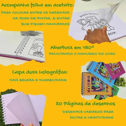 Kit Livro Colorir Bobbie Goods + 24 Canetinha Touch 2 Pontas