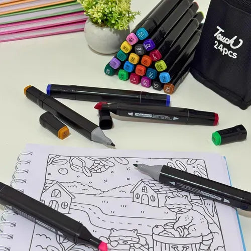 Kit Livro Colorir Bobbie Goods + 24 Canetinha Touch 2 Pontas