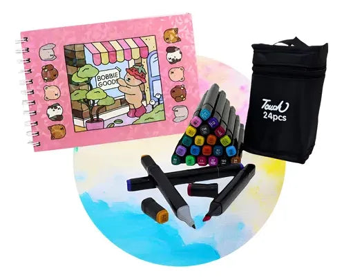 Kit Livro Colorir Bobbie Goods + 24 Canetinha Touch 2 Pontas