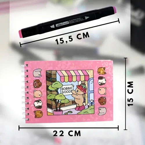 Kit Livro Colorir Bobbie Goods + 24 Canetinha Touch 2 Pontas