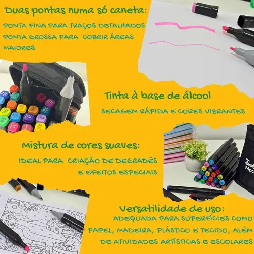 Kit Livro Colorir Bobbie Goods + 24 Canetinha Touch 2 Pontas