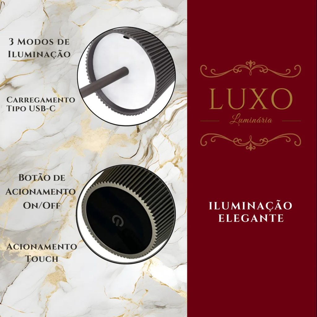Luminária Abajur de Mesa Led - Toque